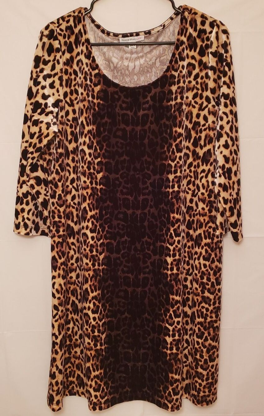 Isaac MizrahI Live Cheetah Print Pencil Velvet Dress 3/4 Sleeve Sz L NWOT